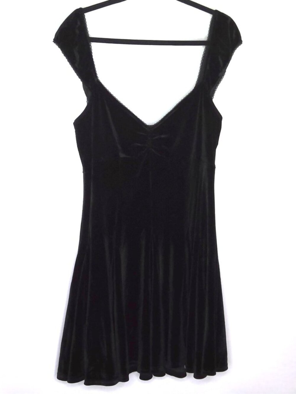 Free People Black Velvety Velour Dress On/Off Shoulder Whimsigoth Dark Fairy XL